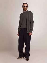 Men's cardigan mélange gray cotton with logo on the back