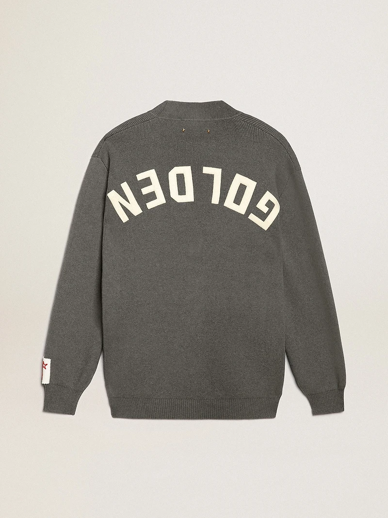 Men's cardigan mélange gray cotton with logo on the back