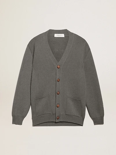 Men's cardigan mélange gray cotton with logo on the back