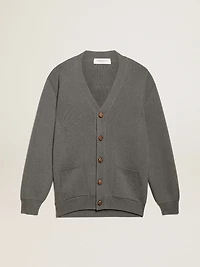 Men's cardigan mélange gray cotton with logo on the back