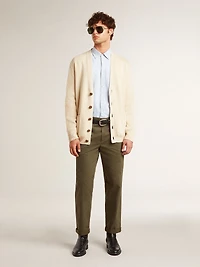 Men’s beige cardigan with 'Golden' lettering on the back