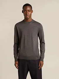 Men's round-neck sweater dark gray mélange wool
