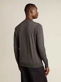 Men's round-neck sweater dark gray mélange wool