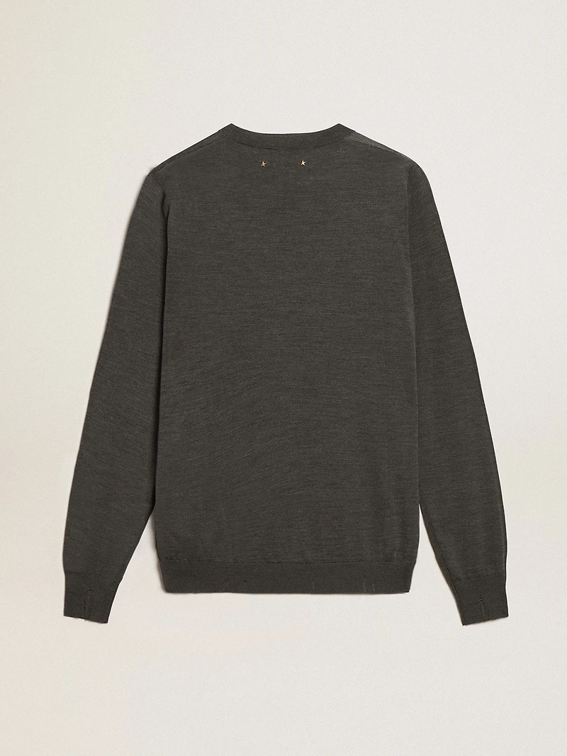 Men's round-neck sweater dark gray mélange wool