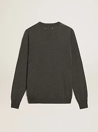 Men's round-neck sweater dark gray mélange wool