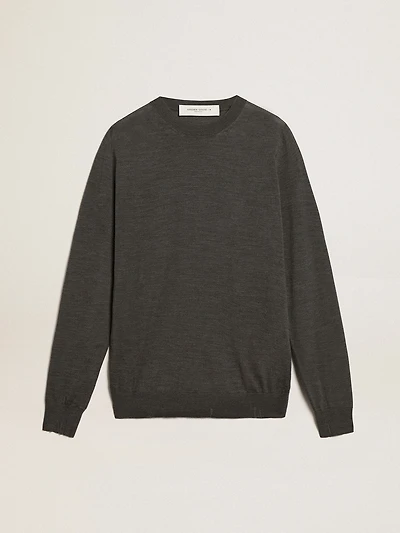 Men's round-neck sweater dark gray mélange wool