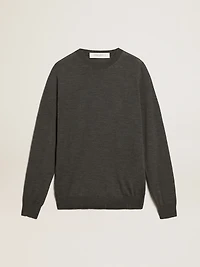 Men's round-neck sweater dark gray mélange wool