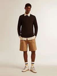 Men's Bermuda shorts beige cotton