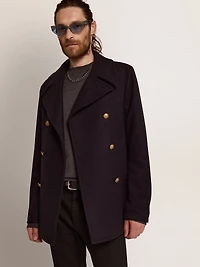 Men's double-breasted coat dark blue wool with gold buttons