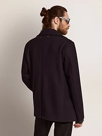 Men's double-breasted coat dark blue wool with gold buttons