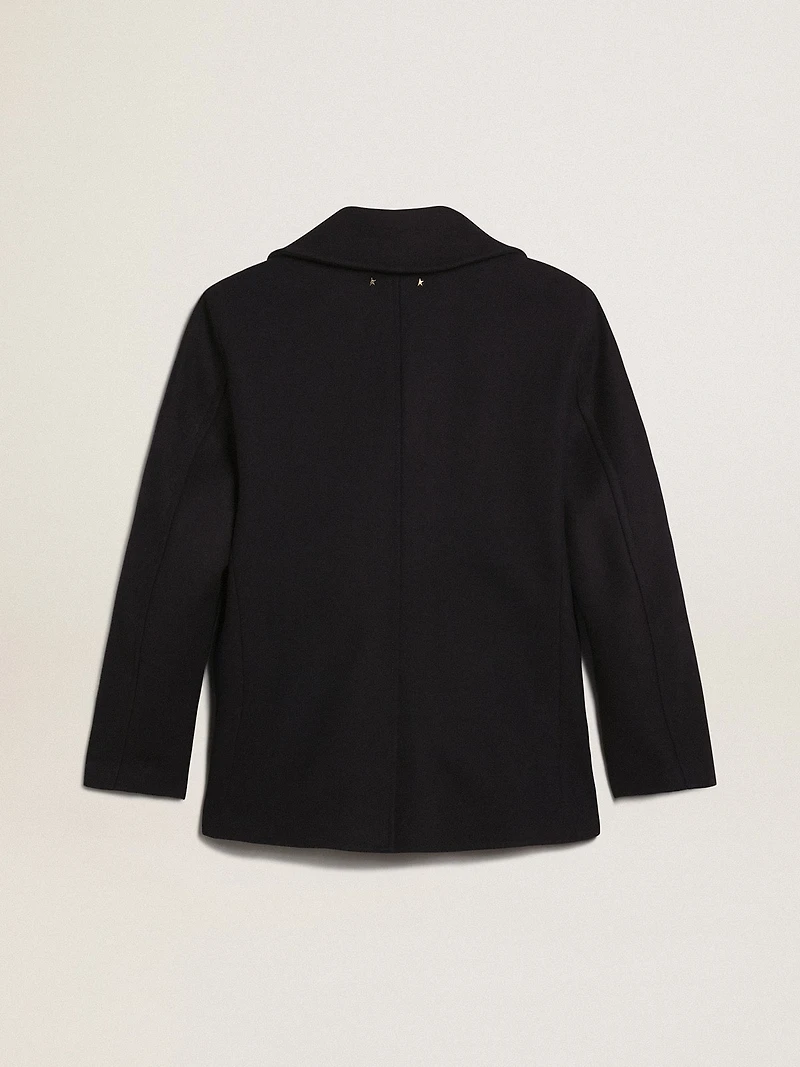 Men's double-breasted coat dark blue wool with gold buttons