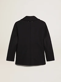 Men's double-breasted coat dark blue wool with gold buttons