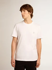 Men's white T-shirt with silver glitter star on the front