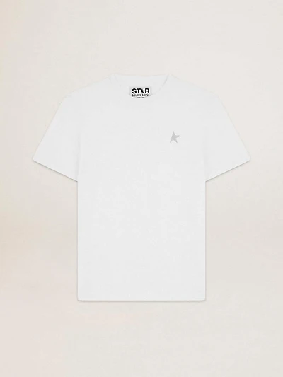 Men's white T-shirt with silver glitter star on the front
