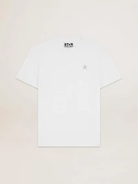 Men's white T-shirt with silver glitter star on the front