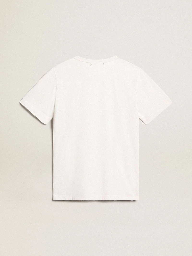 Men's white T-shirt with distressed treatment