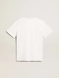 Men's white T-shirt with distressed treatment