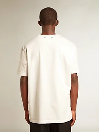 Men's white T-shirt with distressed treatment