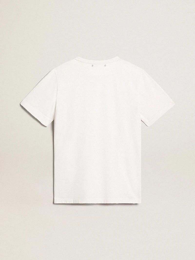 Men's white T-shirt with distressed treatment