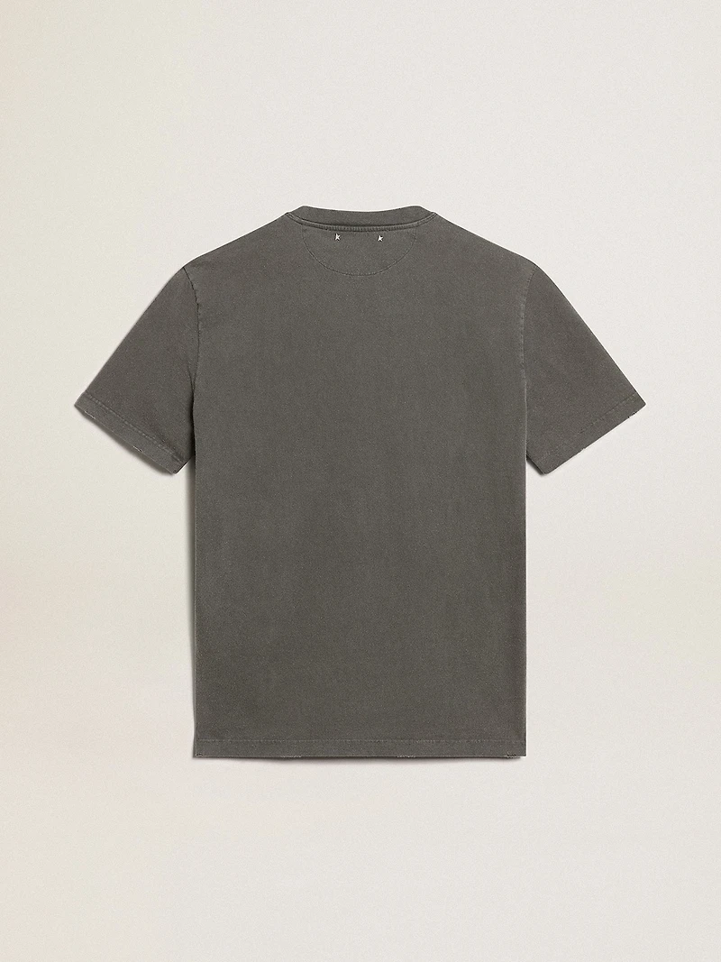 Men's anthracite gray T-shirt with distressed treatment