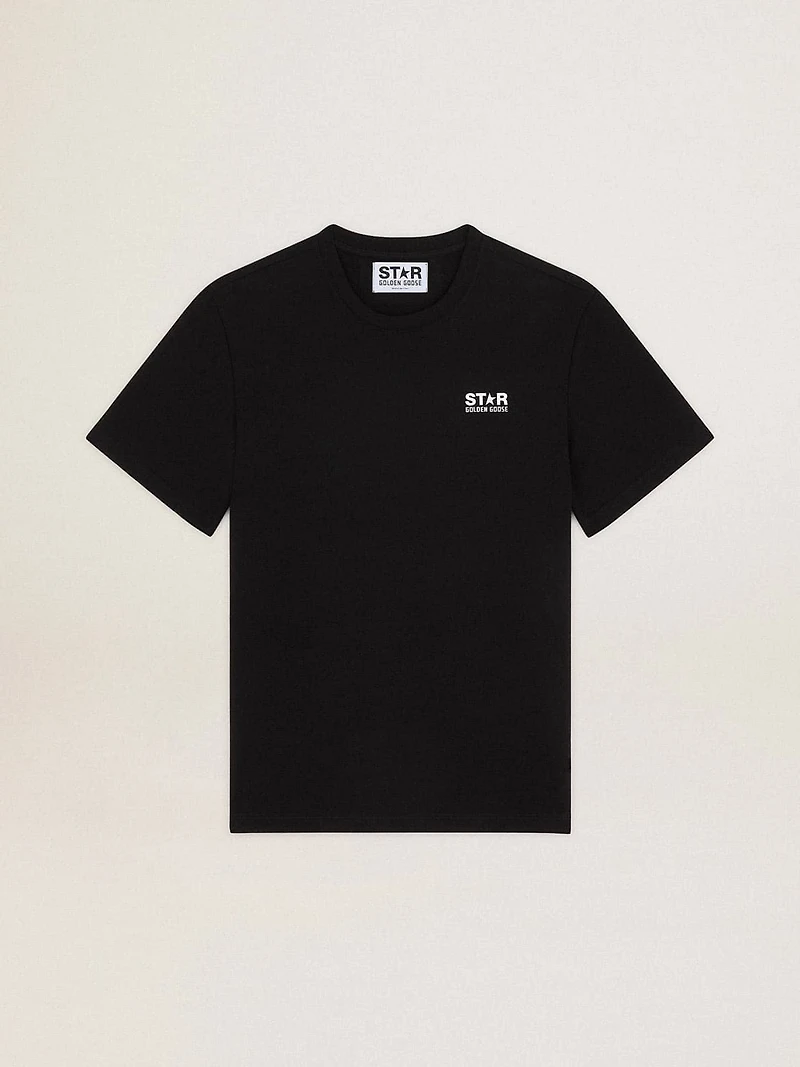 Men's black T-shirt with contrasting white logo and star