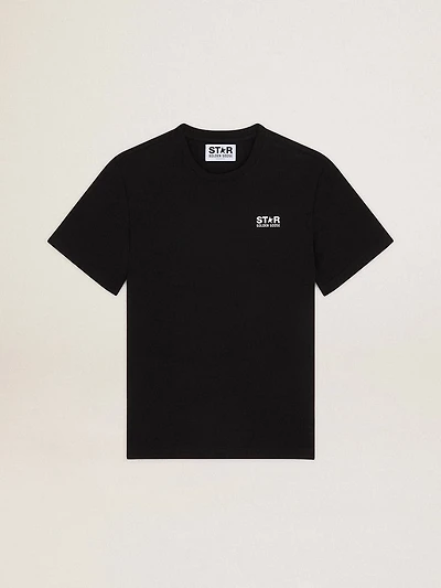 Men's black T-shirt with contrasting white logo and star