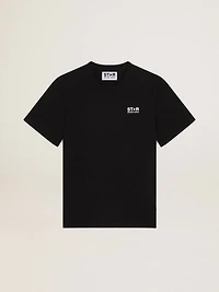 Men's black T-shirt with contrasting white logo and star