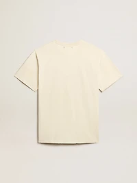 Men’s aged white cotton T-shirt with print on the front