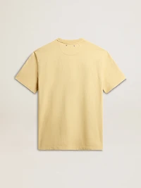 Men's cotton T-shirt pale yellow with faded lettering