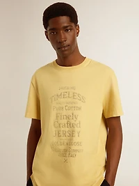 Men's cotton T-shirt pale yellow with faded lettering