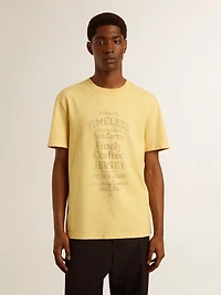 Men's cotton T-shirt pale yellow with faded lettering