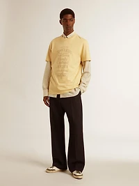 Men's cotton T-shirt pale yellow with faded lettering