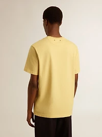 Men's cotton T-shirt pale yellow with faded lettering