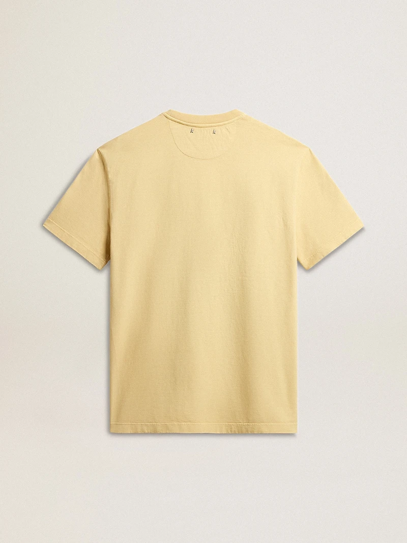 Men's cotton T-shirt pale yellow with faded lettering