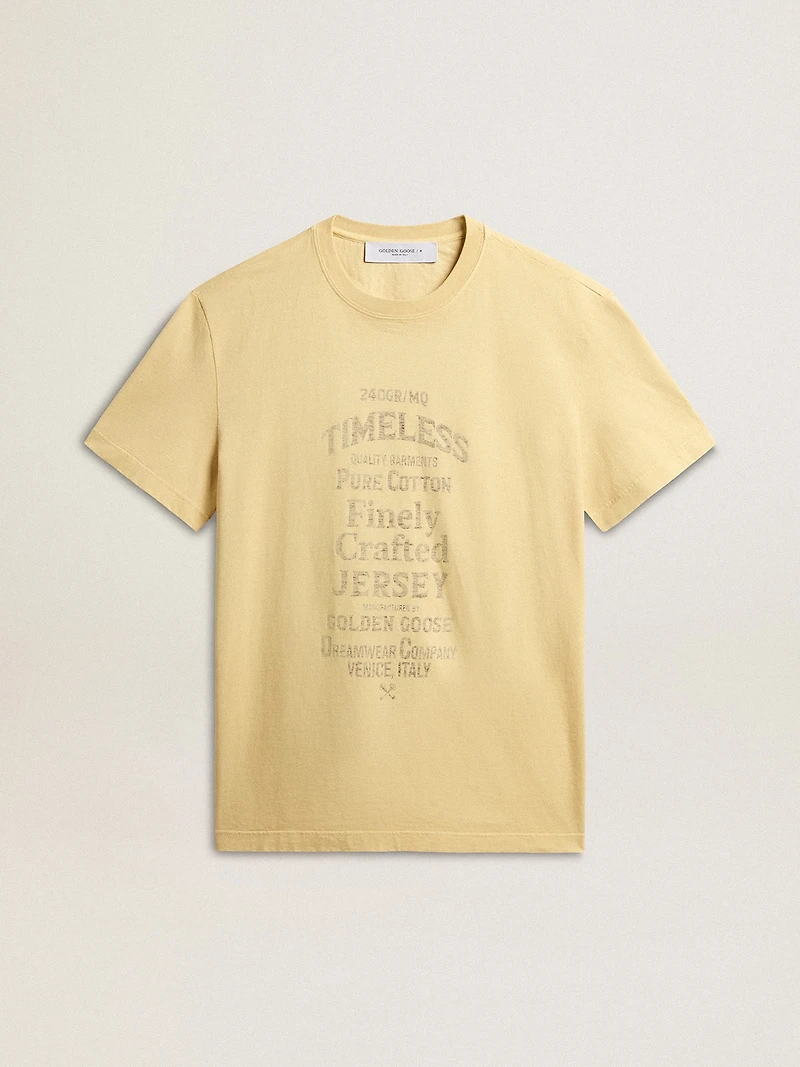 Men's cotton T-shirt pale yellow with faded lettering