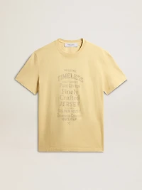 Men's cotton T-shirt pale yellow with faded lettering