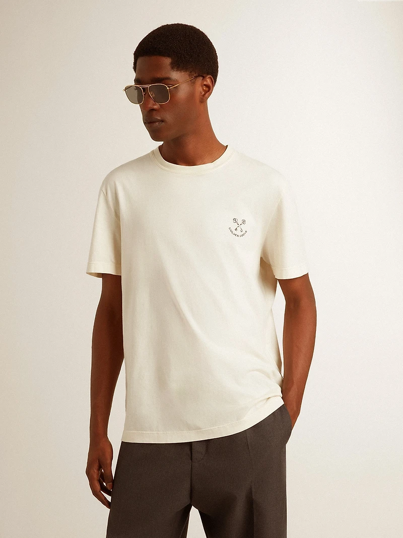 Men's cotton T-shirt aged white with print on the heart