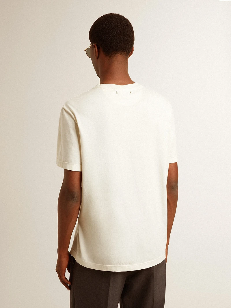 Men's cotton T-shirt aged white with print on the heart