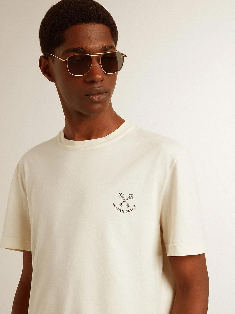 Men's cotton T-shirt aged white with print on the heart