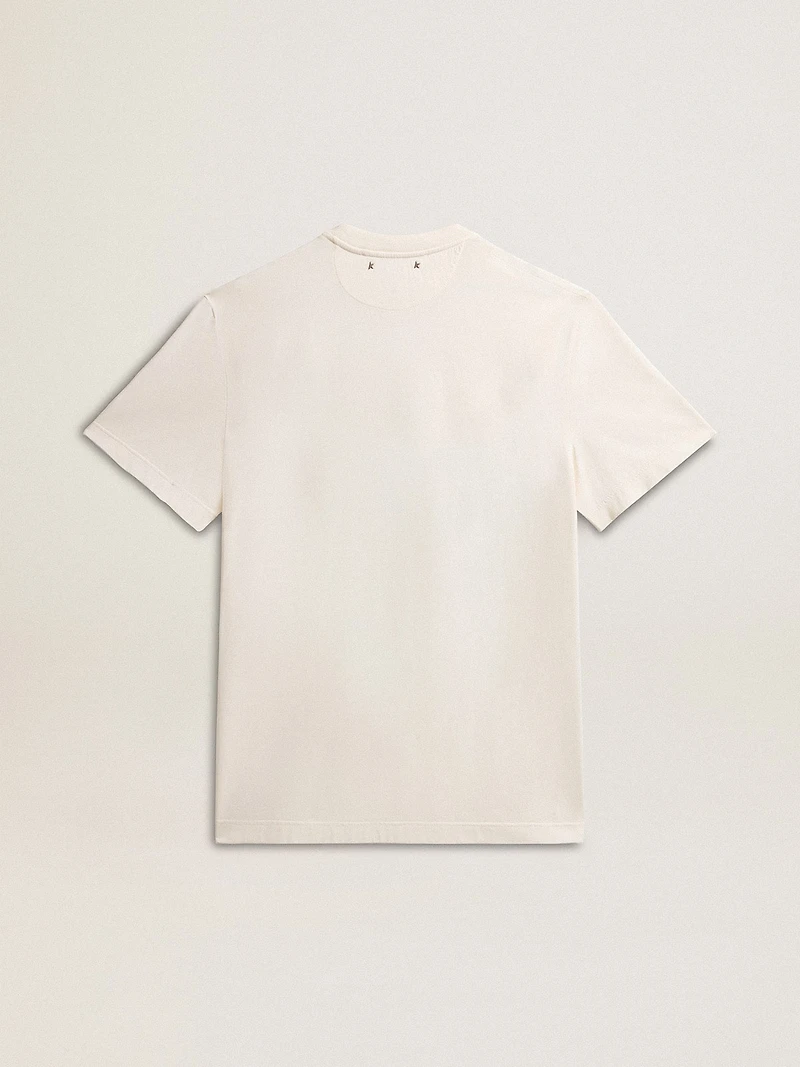 Men's cotton T-shirt aged white with print on the heart