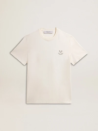 Men's cotton T-shirt in aged white with print on the heart
