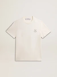 Men's cotton T-shirt aged white with print on the heart