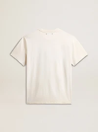 Men's aged white cotton T-shirt with gold print