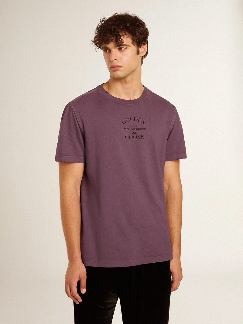 Men’s cotton T-shirt worn purple with logo print