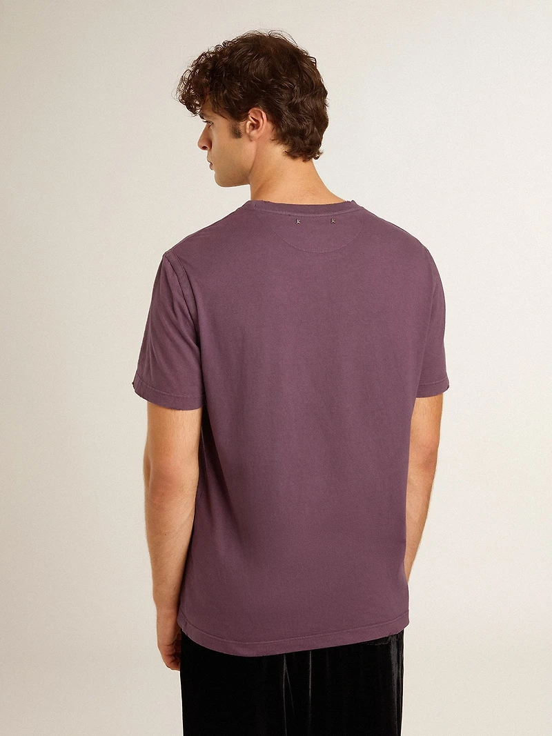 Men’s cotton T-shirt worn purple with logo print