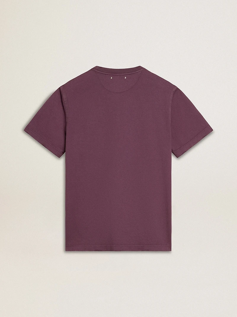 Men’s cotton T-shirt worn purple with logo print