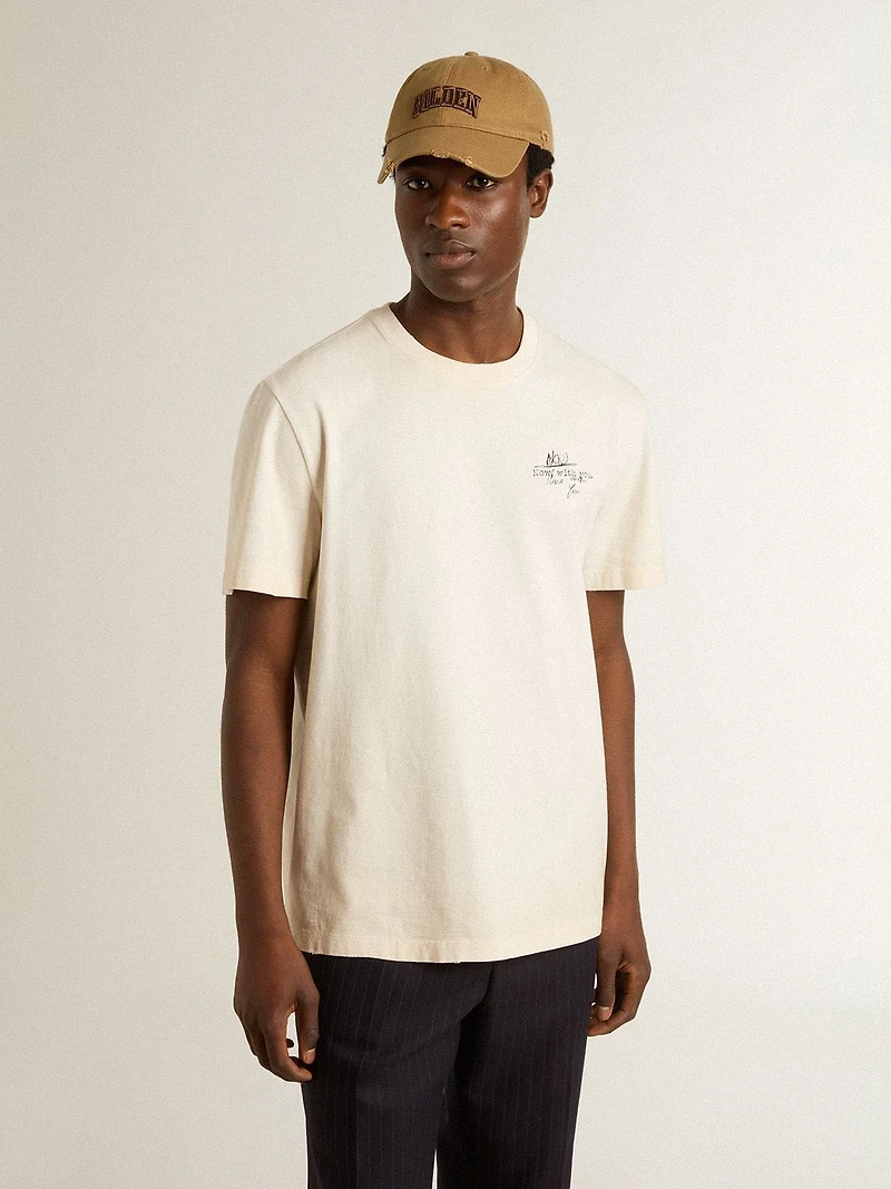 Men's T-shirt with print on the chest and back a lived-in effect