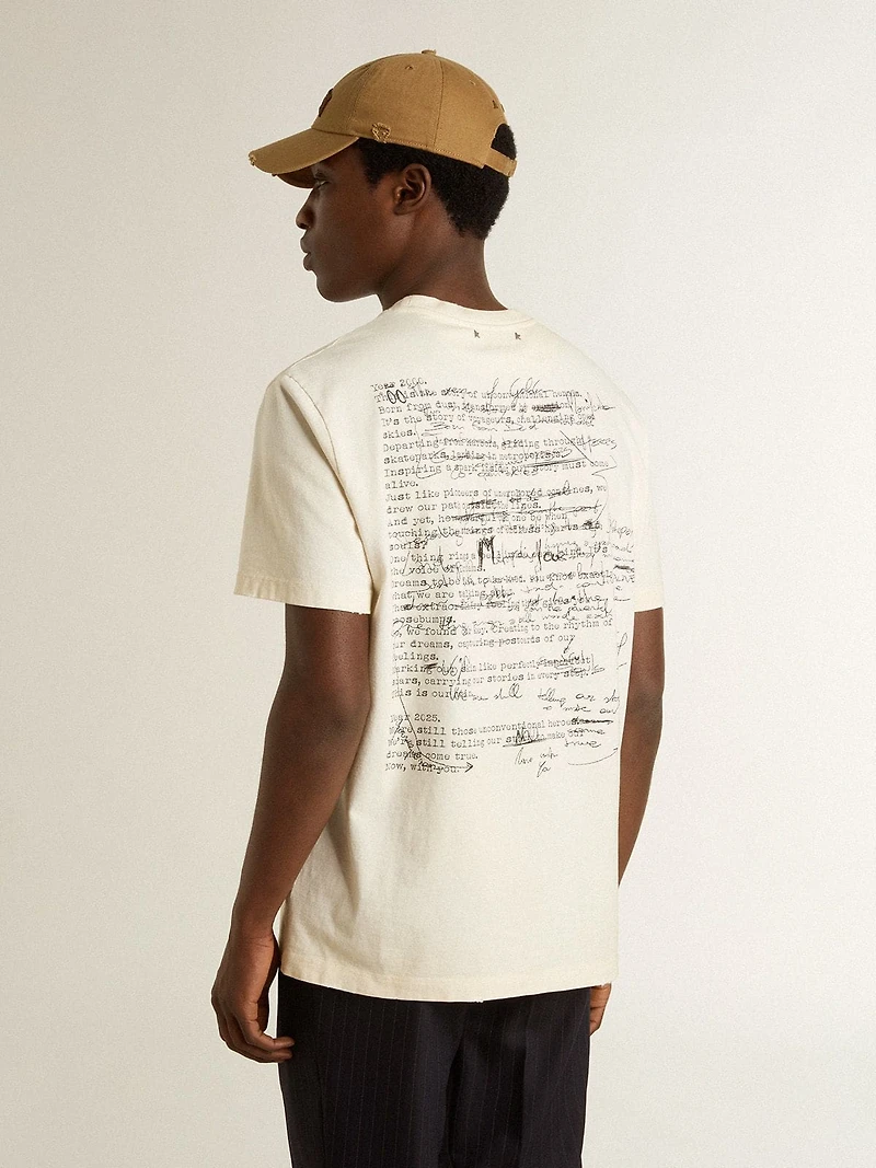 Men's T-shirt with print on the chest and back a lived-in effect