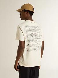 Men's T-shirt with print on the chest and back a lived-in effect