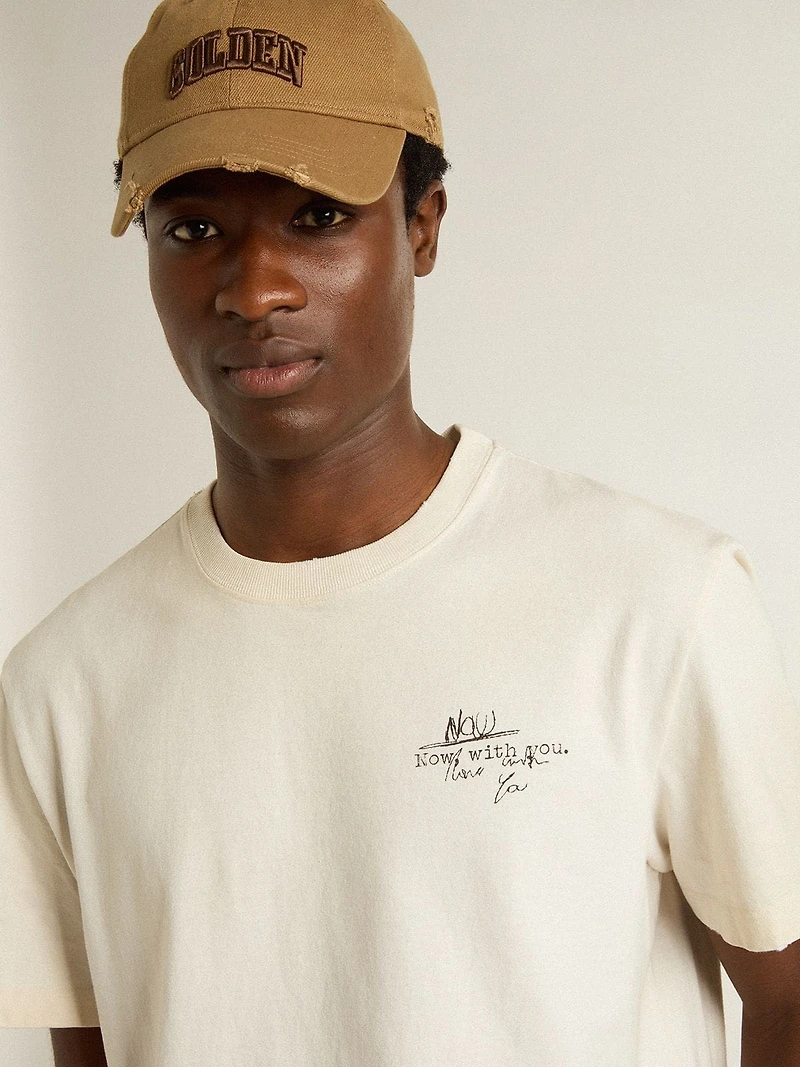 Men's T-shirt with print on the chest and back a lived-in effect